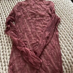 Free People Pink Long Sleeve Lace Top -Lady Lux